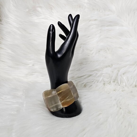 Buffalo Horn New Boho Natural Panel Shape Chunky Cuff Stretch Bracelet - Picture 1 of 5